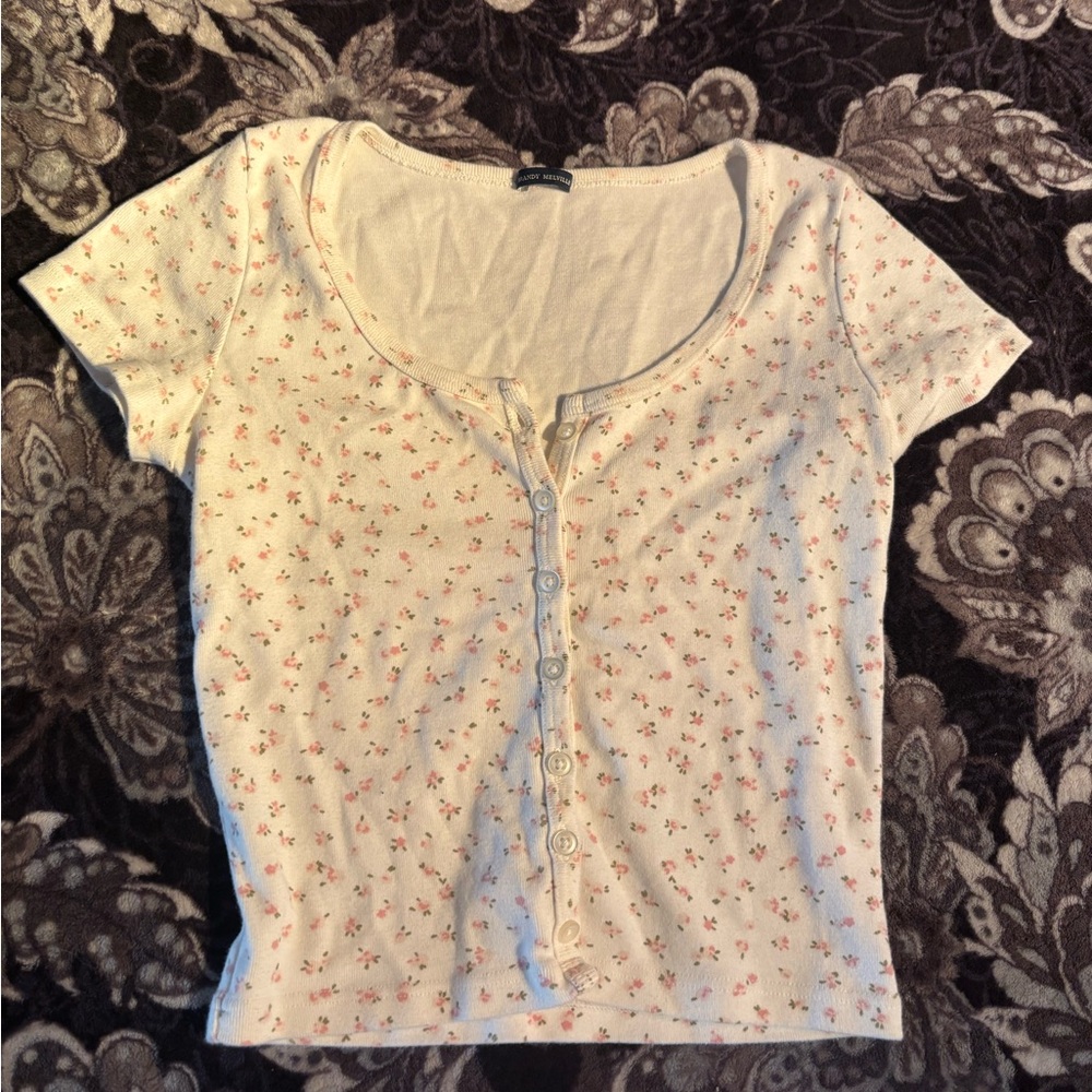 Brandy Melville Cream Fitted Buttoned Blouse